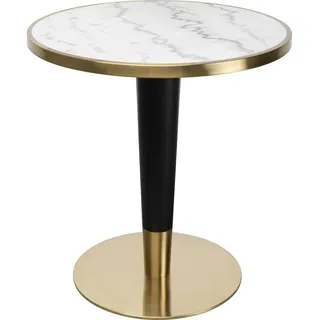 Kare Design Bistrotisch Amalia, Weiß/Gold, 70cm Durchmesser, Marmor Tischplatte, Pflegelicht, Standfest, Indoor/Outdoor, Balkon, Küchentisch, 75x70x70 cm (H/B/T)