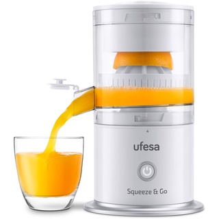 Ufesa Squeeze & Go White, kabelloser, wiederaufladbarer elektrischer Entsafter, tragbar, multifunktionaler Fruchtnährstoffextraktor, USB-Aufladung, 220ml Fassungsvermögen, BPA-frei