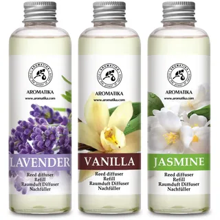 Raumduft Nachfüllflasche Lavendel & Vanille und Jasmin 3x200ml – Raumerfrischer – Frischer und Langanhaltender Raumduft – Aroma Diffuser – Aromatherapie – Reed Diffuser Refill
