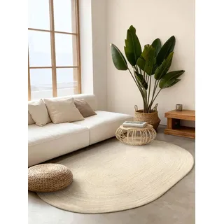 Hanse Home Rangpur Juteteppich - Natur Wohnzimmerteppich Oval aus 100% Jute, Handgewebt, Robust & Pflegeleicht, Boho Naturfaser Teppich für Wohnzimmer, Schlafzimmer - Natur Elfenbein, 160x230cm Oval