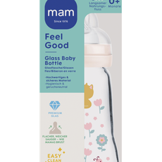 Bild von Feel Good Babyflasche aus Glas (260 ml), Babyflasche mit weiter Öffnung, stabile Baby Trinkflasche mit Sauger Gr. 1, ab der Geburt, Katze/Maus