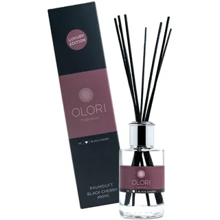 Luxus Raumduft Black Cherry Diffuser mit Stäbchen mit ätherischen Ölen - Extra langanhaltende Formel - Deko Raumerfrischer mit Duftstäbchen - 100% natürlich & rein (200ml, Duft: fruchtig, frisch)