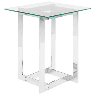 Beliani Beistelltisch silber Transparent 40 x 40 cm Glasplatte Glänzende Metallgestell Poliert quadratisch Modern - Silber, Transparent