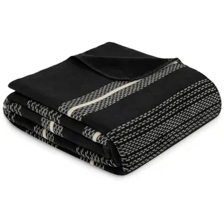 Ibena Cartagena Decke 150x200 cm - Baumwollmix, kuschelig, warm & waschbar, Kuscheldecke schwarz beige mit Streifen