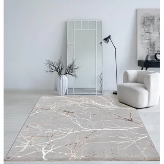 Mia's Teppiche Cielo Moderner Dichter Kurzflor Teppich, Wohnzimmer, Schlafzimmer, Eleganter Glanz, Glanzfaser, Hoch-Tief Effekt, Feder, Grau, 140 x 200 cm