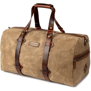 DRAKENSBERG Wachs-Canvas Leder Weekender 'Cody' (54cm) Wasserabweisende Reisetasche, Herren, Damen, Vintage | 50L, Khaki-Sand, DR00600