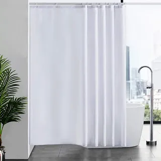 Furlinic Duschvorhang Überlänge Badvorhang Anti-schimmel Textil für Badewanne und Dusche Vorhang aus Stoff Antibakteriell Waschbar mit 12 Duschringen Weiß Extra Groß 200x210cm.