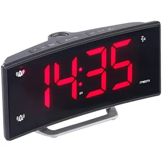 auvisio Weckradio: Projektions-Radiowecker mit Curved-Display, Dual-Alarm & USB-Ladeport (LED Wecker, Digitaler Wecker, Mehreren Weckzeiten)
