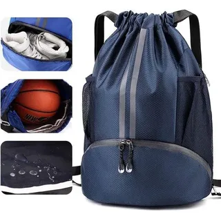 Ibenzoa® Sportrucksack mit Kordelzug, wasserdichten Fächern & separatem Schuhfach, 32 x 15 x 47 cm – robust, ergonomisch für Fitness, Schwimmen & Teamsport - Blau
