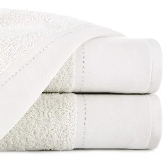 Eurofirany Karina Handtuch Baumwolle Steinchen Glitzer Weich Muster Dick Set 3-er Pack Oeko-Tex, Creme, 70X140cm, 3