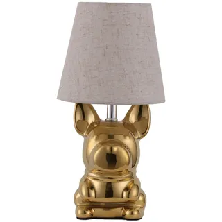 EOEYYOYB Niedliche Nachttischlampe für Kinderzimmer, Keramik-Welpen-Tischlampe mit Leinenstoffschirm, Bulldog-Nachttischlampe für Wohnzimmer und Schlafzimmer, Gold