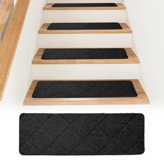 Bocguy 15 Stück Treppenstufen Matten, 55x19cm Stufenmatten Innen rutschfest, Selbstklebend Antirutschmatte Zuschneidbar Wiederverwendbar für Treppenschutz (Schwarz)