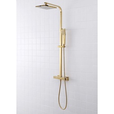 SCHWÄNLEIN Anti-Kalk Duschsystem mit Thermostat Regendusche Duschset Duscharmatur Duschsäule (messing Gold)