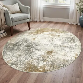 BEIMO Moderner Runder Teppich, Wohnzimmer Waschbar, R135 cm | Abstrakt Design, Kurzflor Klein Carpet, Rutschfest, Für Eingang, Flur und Bettvorleger Schlafzimmer, Pflegeleicht