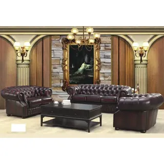Chesterfield Couch Polst Sitz Sofa Garnitur 3+2+1 Ledersofa Sofagarnitur Oxford