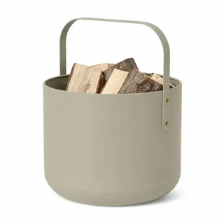 LIVLIG Design Kaminholzkorb Metall, Holzkorb für Kaminholz mit Henkel, Großer Korb für Kaminholz 36 x 44 cm, Brennholzkorb als Kaminzubehör, Aufbewahrungskorb in Matter Optik, Grün
