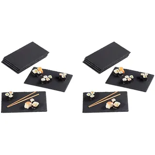 Relaxdays, 30x20 cm, anthrazit Schieferplatte im 6er Set & Schieferplatte 6er Set, 26 x 16 cm, zum Servieren & Beschriften, Buffet, Servierplatte rechteckig, anthrazit