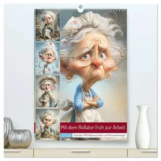 Mit dem Rollator früh zur Arbeit (hochwertiger Premium Wandkalender 2026 DIN A2 hoch), Kunstdruck in Hochglanz: Zwischen Gleitzeit und Gicht kämpft ... der modernen Arbeitswelt. (CALVENDO Menschen)