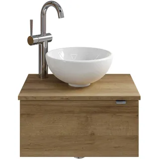 Saphir Waschtisch "Serie 6915 Waschschale mit Unterschrank für Gästebad, Gäste WC" Keramik-Aufsatzbecken, Waschtischplatte, Waschtischunterschrank, 3 Stk. tlg.