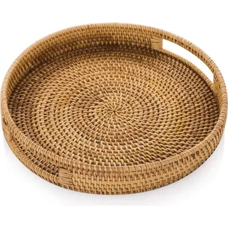 Rundes Rattan-Tablett - Handgewebt aus Riet - 35cm - Dekorativ