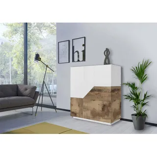 Dmora - Kommode Nathan, Küchen-Sideboard mit 2 Türen, Wohnzimmer-Buffet, 100 % Made in Italy, 100 x 43 x 106 cm, glänzendes Weiß und Ahorn,