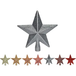 Christbaumspitze Silber Weihnachtsbaumspitze Stern Baumspitze Christbaum Spitze Dekoration Ornamente Weihnachten Weihnachtsdeko Christbaumschmuck Weihnachtsstern Kunststoff Glitzer ca. 18 cm