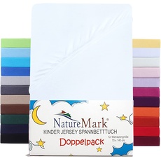 NatureMark 2er Set Kinder Spannbettlaken Jersey, Spannbetttuch 100% Baumwolle, für Babybett und Kinderbett | 70x140 cm - Weiß