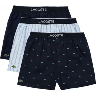 Lacoste 3er Pack Unterhosen Authentics 100% Baumwolle Woven Boxer Navy Blau Mix - Blau