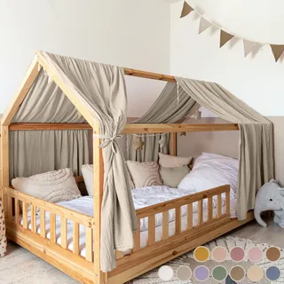 lilimaus Hausbett Himmel [in 12 Farben] Betthimmel Hausbett aus 100% Baumwolle Musselin - Stoffhimmel für Hausbett Deko Mädchen & Jungen - Himmel für Hausbett Kinder - Bett Vorhang Kinderbett
