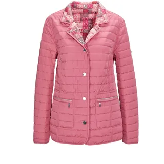 Steppjacke GOLDNER "Leichte Druck-Steppjacke zum wenden", Damen, Gr. 50, rosa (magnolie, geblümt), Obermaterial: 100% Polyester PES., figurumspielend, mit Aufschlag, Jacken Steppjacke, Jacke kann von 2 Seiten getragen werden