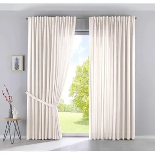 Gardinenbox 2er Set Vorhänge Verdeckte Schlaufen Cationic »JENA« HxB 250x300 cm Creme Blickdicht Leinen Optik Gardinen Meliert Gardinenband mit Raffhalter, 2019037-2