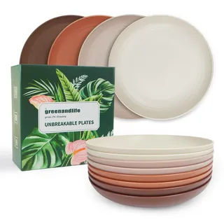 greenandlife 8er 25cm Teller Set, Unzerbrechliche Speiseteller, Mehrweg Kinderteller, Leicht Plastikteller, Camping Essteller, Mikrowellen& Spülmaschinenfest