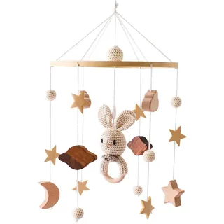 Mobile Baby Babybett Mobile Baby Holz Bettglocke Windspiel Sterne Elefant Handgemacht Mobiles Kinderzimmer Decor Geschenk für Baby Mädchen oder Jungen (Hase)