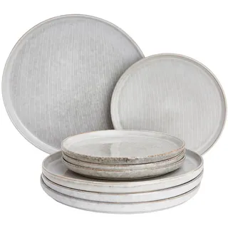 Butlers Teller SET 8-tlg. Henley 4 Personen , Grau , Keramik , 27x2x27 cm , Geschirr, Geschirrsets