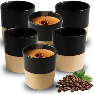 Maxito Espressotassen schwarz aus Steingut mit 90 ml im 6er Set für Kaffeeliebhaber - Espresso & Kaffeetassen - Geschenke für Männer und Frauen