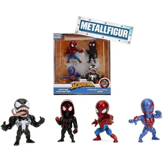 Jada Toys 4er-Set Marvel Spider-Man Figuren (Spiderman, Venom, Miles Morales, Spiderman 2099) - 4 Sammelfiguren aus Metall, je 6 cm, für Fans & Sammler ab 8 Jahre, Welle 1