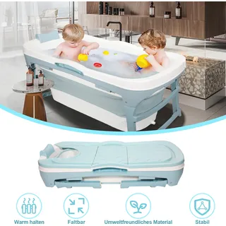 Fiqops Faltbare Badewanne , für Badezimmer, Dusche und Balkon, Mit Abdeckung & Massagerollen, dicker Kunststoff tragbare Wanne Blau 116 x 60 x 50 cm - Blau