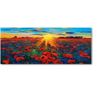 Tulup® Küchenrückwand Spritzschutz aus Glas -125x50 -Spritzschutz auf gehärtetes Glas Deko Blumen & Pflanzen Mohnfeld - Rot