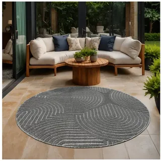 Sanat Teppich »Berlin« rund 6 mm Höhe In -und Outdoor geeignet, Außenbereich,Terasse, Balkon, modern, grau 150 cm
