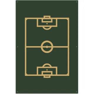 Wallario Outdoor-Poster für Garten oder Balkon, Motiv Fußball - Fußballfeld gezeichnet in grün und gelb, in ca. 61 x 91,50 cm - Grün