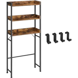 VASAGLE Toilettenregal, 3 Ebenen, Badezimmerregal, platzsparend, einfach zu montieren, für Waschküche, industrieller Stil, rustikales Braun und Schwarz, BTS002B01