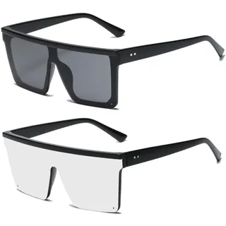 Long Keeper Übergroße Sonnenbrille Quadratisch für Herren Damen Vintage Sonnenbrille Eckig Verspiegelt Groß UV400-Schutz Mode Quadratisch Brille, 60MM