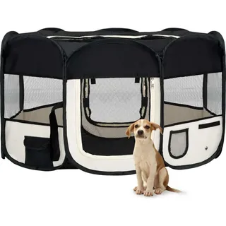 The Living Store Faltbarer Welpenlaufstall mit Tragetasche Schwarz 145x145x61 cm - Schwarz