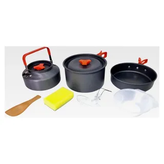 10-teiliges Kochgeschirr Set für Camping mit Topf, Pfanne und Kanne