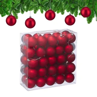 Relaxdays Weihnachtskugeln 50er Set, Weihnachtsdeko, Mattes Design, Christbaumkugel, Tannenbaumschmuck in ∅ 6 cm, rot