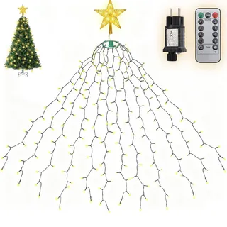 SALCAR 2m Weihnachtsbaum Lichterkette mit Ring, 12 Girlanden und Weihnachtsbaumspitze Stern mit Fernbedienung, 430er LED Christbaumbeleuchtung für 150cm bis 240cm Tannenbaum, Warmweiß