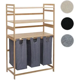 Bambus Wäschesammler HWC-P78, Wäschesortierer Wäschekorb Regal Wäscheorganizer, 3 Ablagen MVG 125x80
