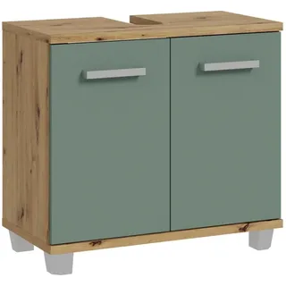 Forte VERIS Waschbeckenunterschrank 70, moderner Badezimmerschrank mit 2 Türen, Holzwerkstoff, Salbei mit Artisan Eiche Holzdekor, 68,6 cm breit x 62 cm hoch x 34,8 cm tief