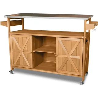 Coemo Servierwagen Grillstation James L Kücheninsel Holz, auf Rollen 138 x 47 x 92 cm - Braun