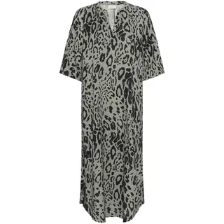 KAFFE Kaftan Damen-Kleid, halbe Ärmel, mittellang, V-Notch, Normale Passform, Moonstruck/Black Animal, 40